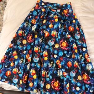 Retrolicious Cosmic Print Skirt in Blue and Orange